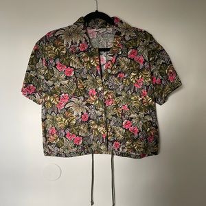 Vintage Luau Floral Hawaiian Crop Tie Shirt